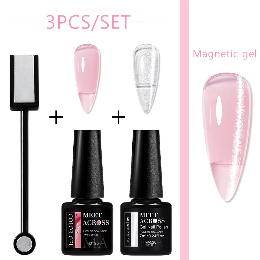 MEET ACROSS Magnetischer Gel-Nagellack mit Katzenaugen-Effekt, 3-teiliges Set - Bild 4