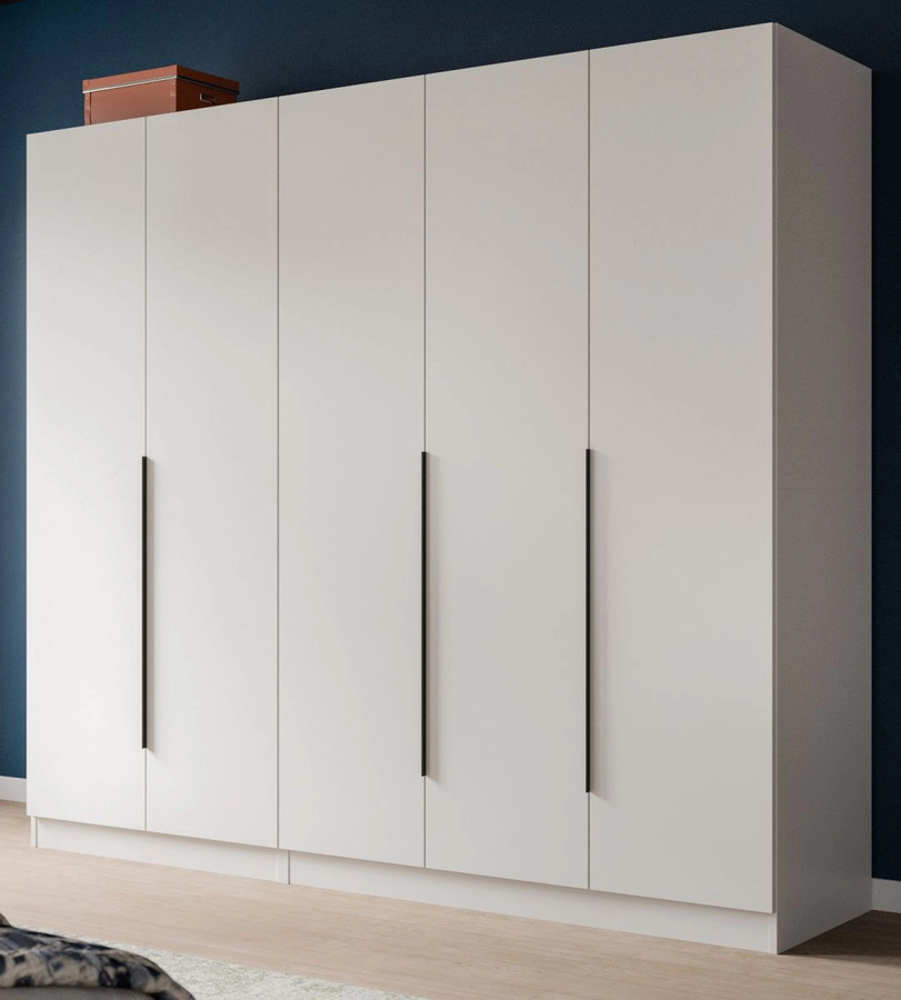 5-türiger Kleiderschrank Swan in Weiß, modern mit Innenausstattung aus Regalböden und Kleiderstange, Höhe: 200 cm, Breite: 181 cm - Bild 1