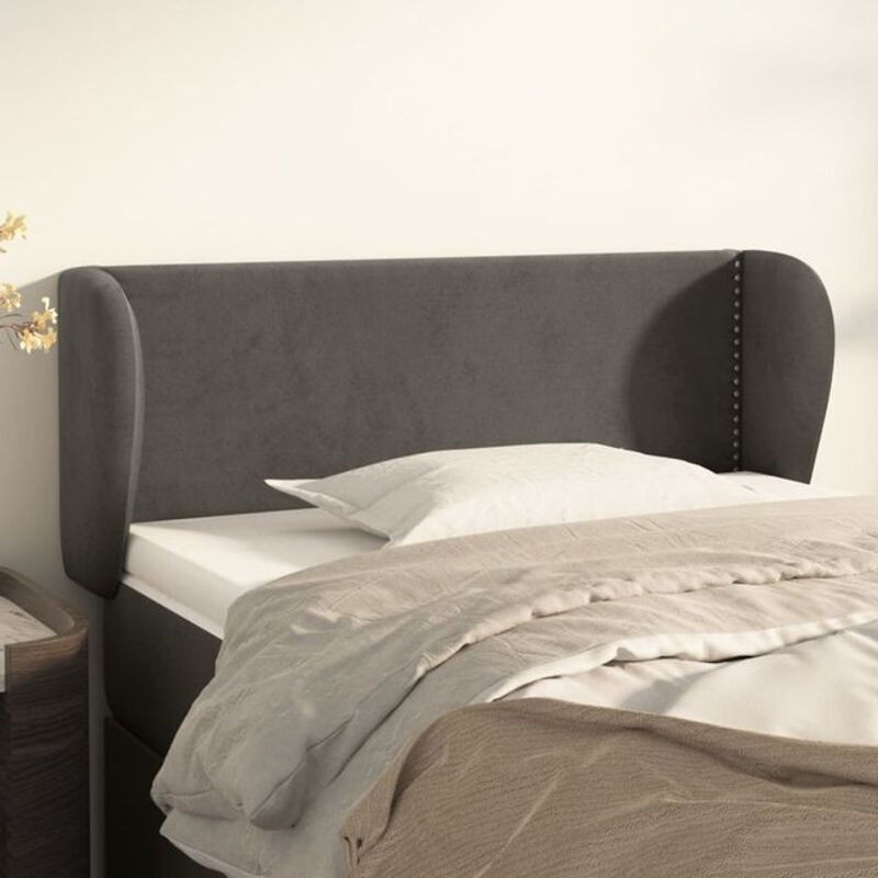vidaxl Kopfteil mit Ohren in Dunkelgrau Anthrazit aus Samt, B/H: 103 x 78/88 cm, Tiefe: 23 cm - Bild 1