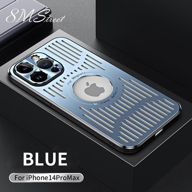 Stoßfeste magnetische kabellose Ladehülle aus Aluminiumlegierung für Apple iPhone 16 Pro Max 15 14 13 12 in Blau mit Wärmeableitung - Bild 1