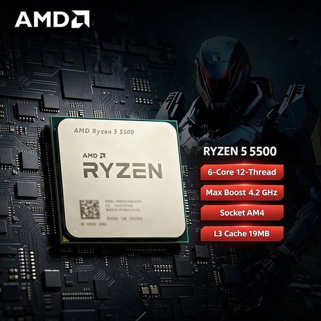 AMD Ryzen 5 5500 Desktop-Prozessor Sockel AM4 mit 6 Kernen und 12 Threads sowie bis zu 4,2 GHz - Bild 1