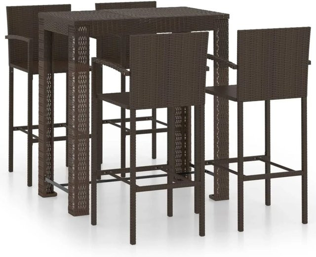 vidaXL 5-tlg Garten-Bar-Set aus Poly Rattan in Braun mit Armlehnen und pulverbeschichtetem Stahl - Bild 1