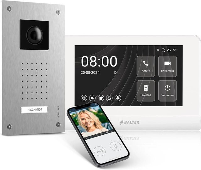Balter Entri L Video Türklingel Komplettset mit 7 Zoll Unterputz-Monitor und App in Silber - Bild 1