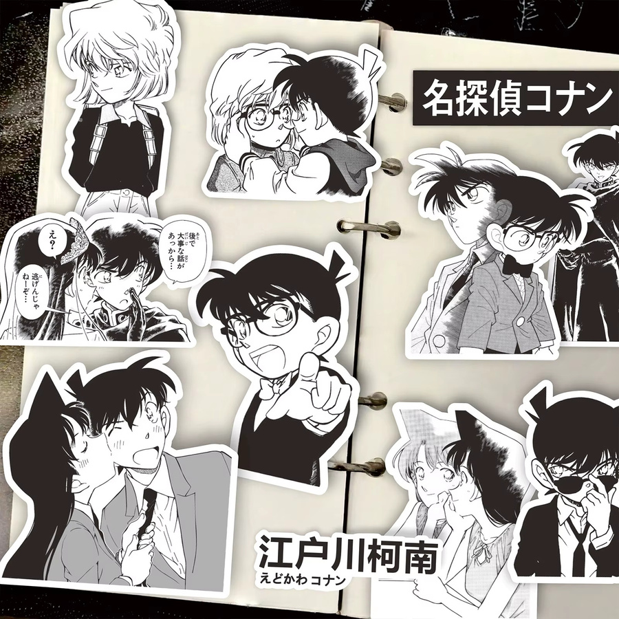 84 Stück Detektiv Conan Anime Aufkleber Set von Keeppley in Schwarz und Weiß aus wasserfestem PVC für Laptop, Telefon und Schreibwaren - Bild 2