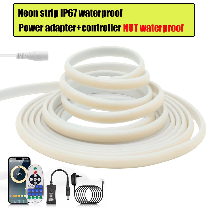 HEGEHE COB-Neonstreifen-Kit IP67 Wasserdicht mit Bluetooth-App-Steuerung, dimmbarer LED-Lichtstreifen aus Silikon für Außenbereich und moderne Oberflächenmontage - Bild 6
