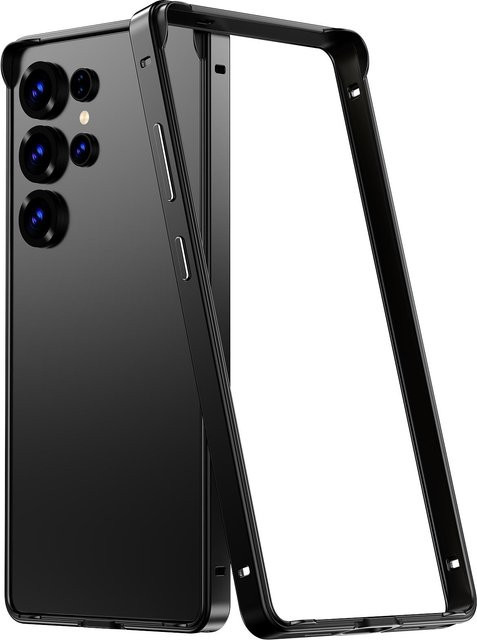 NYFundas Metall-Stoßstangen-Hülle für Samsung Galaxy S26 Ultra, S26 Plus und S24 in Schwarz aus Aluminium und Silikon - Bild 1