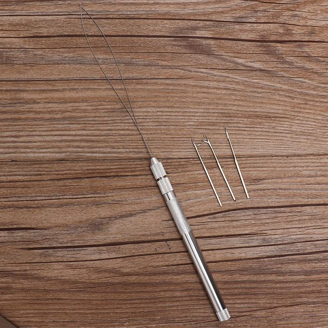 Shoemst Einfädler für Haarverlängerung, Nadel mit Aluminiumgriff, Brown - Bild 1