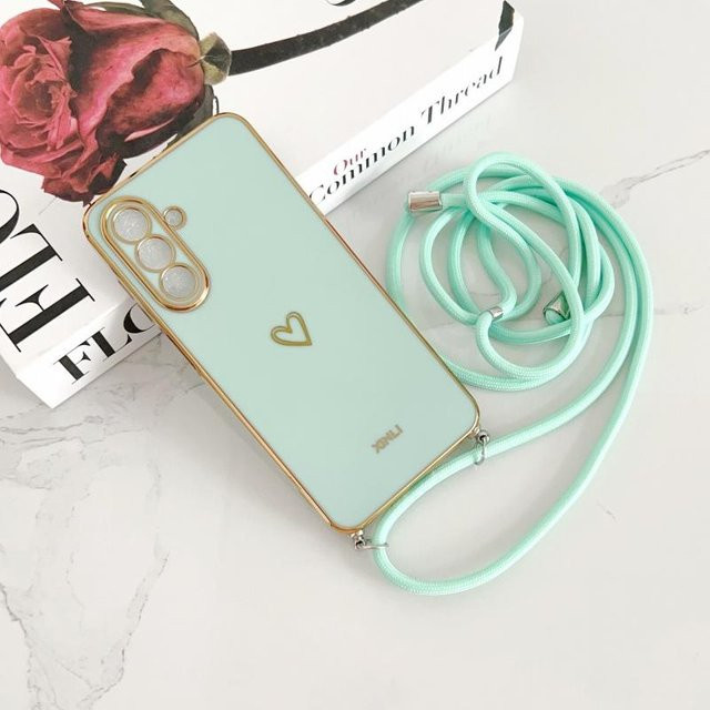 Stoßfeste Crossbody Lanyard Hülle für Samsung Galaxy A17 A16 A56 A36 A26 A06 A07 A55 S25 FE mit Kameraschutz und Trageriemen in Türkis Transparent - Bild 1