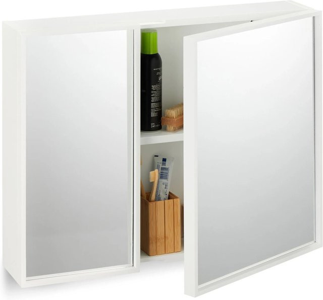 Relaxdays Spiegelschrank 2-türig in Weiß mit Glasfront und höhenverstellbaren Regalböden, B/H/T: 50 x 65 x 15,5 cm - Bild 1