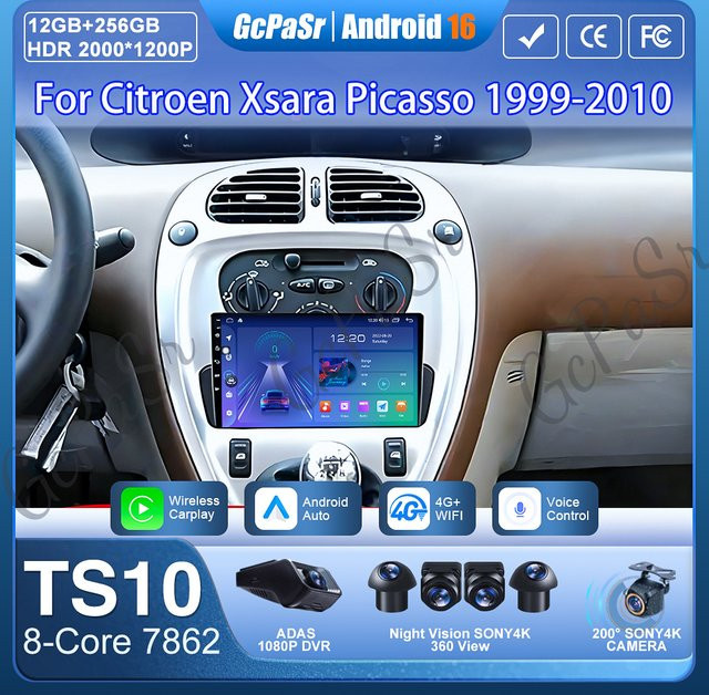 FengShiDa Autoradio mit Carplay und Android Auto für Citroen Xsara Picasso 1999-2010, Multimedia Player mit GPS, 5G Wifi, 4G und Bluetooth in Schwarz - Bild 1