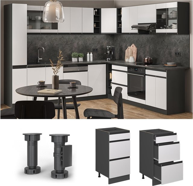 Vicco Küchenunterschrank R-Line J-Shape mit Schubladen, Anthrazit und Weiß, Breite: 40 cm - Bild 1