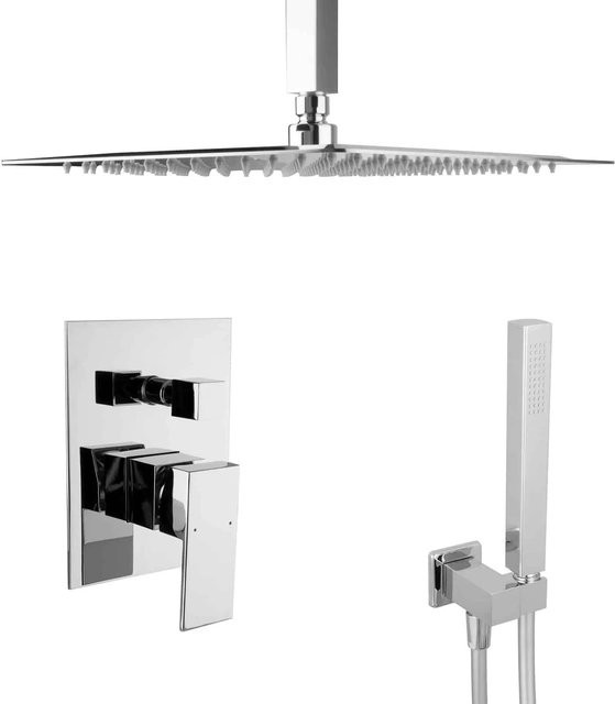 PaulGurkes Unterputz Regendusche mit Deckenarm Eckig in Chrom, Durchmesser: 30 cm - Bild 1