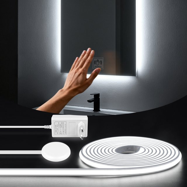 Rybakov COB-LED-Streifen mit Touch-Schalter, selbstklebende Neonlicht-Sensorlampe in Weiß für Schrank und Schminkspiegel - Bild 1