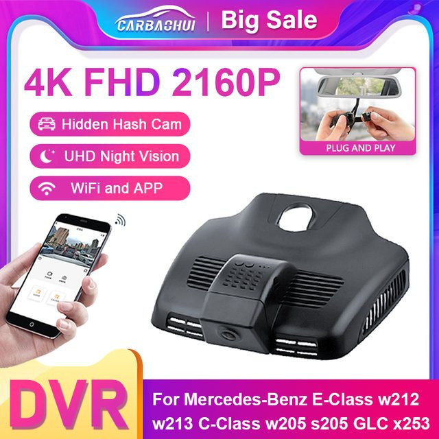 CARBAOHUI 4K UHD Dashcam mit WLAN für Mercedes Benz E-Klasse W212 W213, C-Klasse W205 S205 und GLC X253, Schwarz - Bild 1