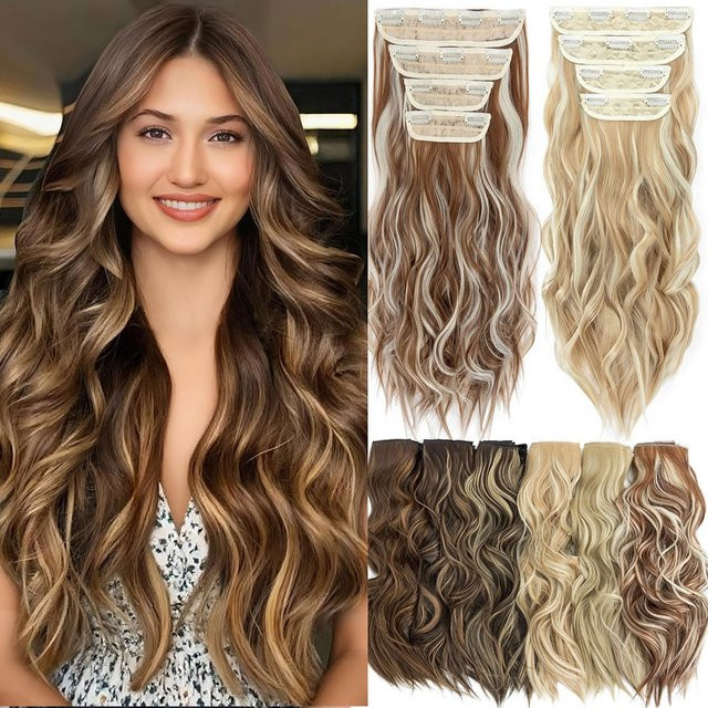 S-noilite Clip-in-Haarverlängerungen, gewellt, 22 Zoll, 4 Stück, Damen - Bild 1