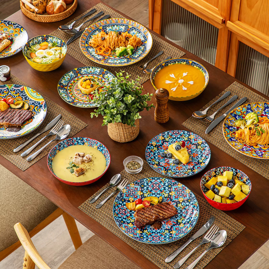 vancasso Keramik-Geschirrset aus Steinzeug im Bohemian-Stil, 24-teiliges Dinner-Service in Multicolour für 6 Personen - Bild 3