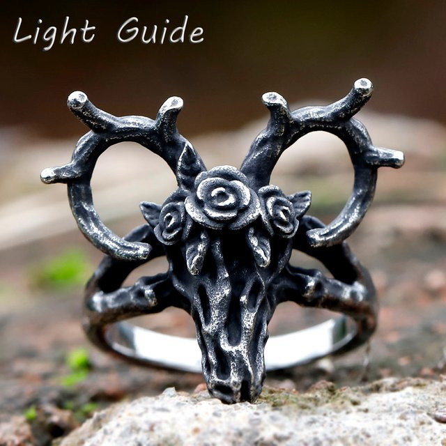 Sika Hirschkopf Tier Ring, Edelstahl, Silber, Unisex, Vintage - Bild 1