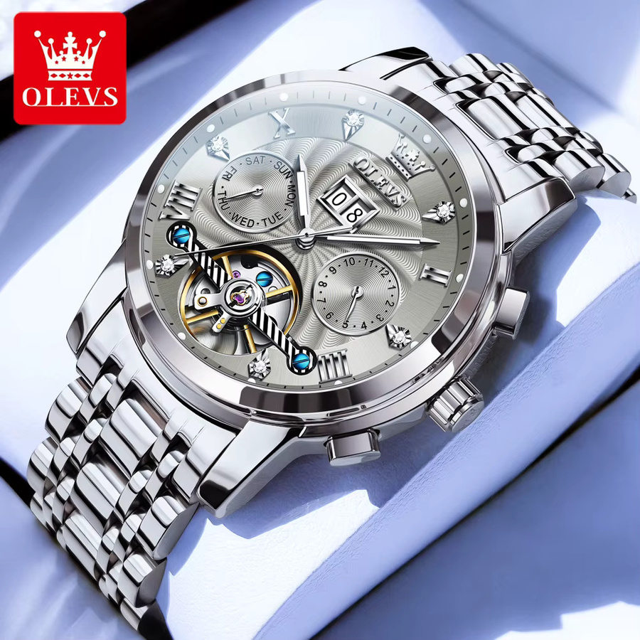 OLEVS Armbanduhr Automatik, Edelstahl, silver grey, Herren - Bild 2