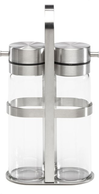 Bongusto Essig- und Öl-Set aus Edelstahl in Silber und Transparent mit Flaschen und Ständer, B/T/H: 21,5 x 11,0 x 11,0 cm - Bild 1