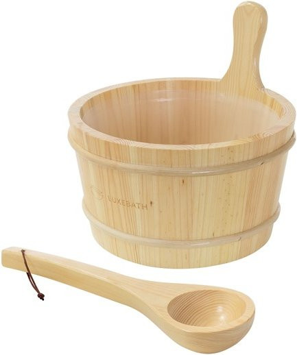 LuxeBath Saunazubehör-Set 2-tlg aus massivem Kiefernholz mit Holzeimer und Kelle in Beige und Braun - Bild 1