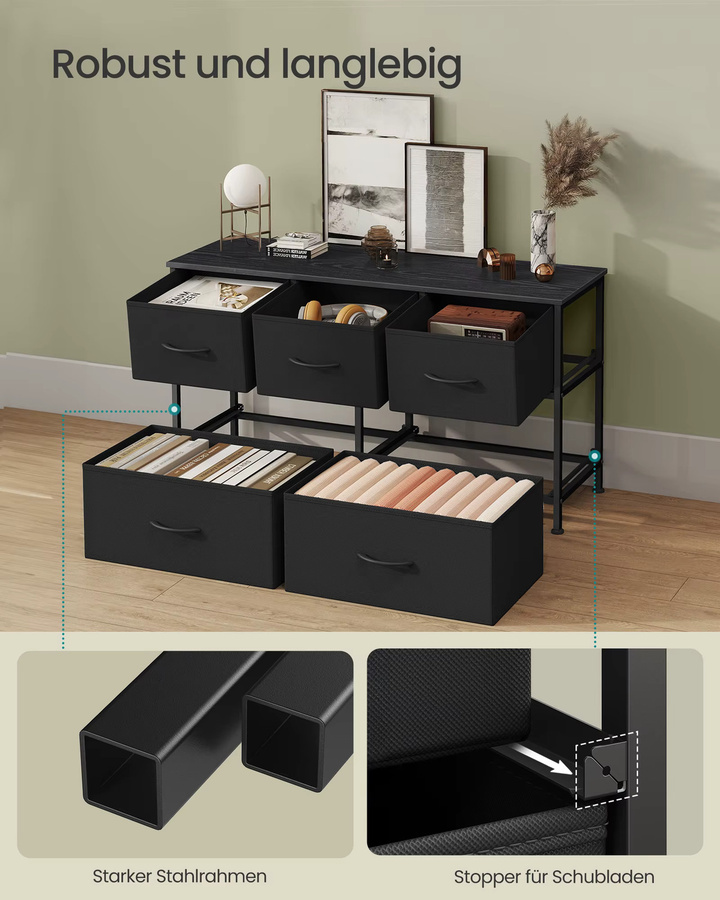 SONGMICS Kommode mit 5 Stoffschubladen in Schwarz für Schlafzimmer, Flur und Wohnzimmer - Bild 4