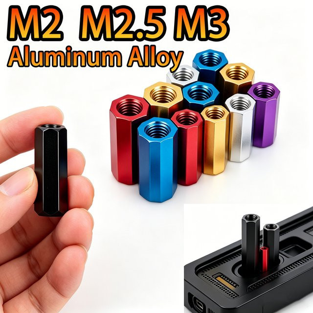 10er Set Sechskant-Aluminium-Abstandshalter und Distanzschrauben für RC-Modellteile in Silber und Multicolour, Längen 6 bis 60 mm, Größen M2 M2.5 M3 - Bild 1