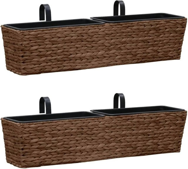 Furnicato Blumenkasten Set aus Wasserhyazinthe mit Stahlrahmen, Braun, 2 Stück, B/T/H: 20 x 18 x 8 cm - Bild 1