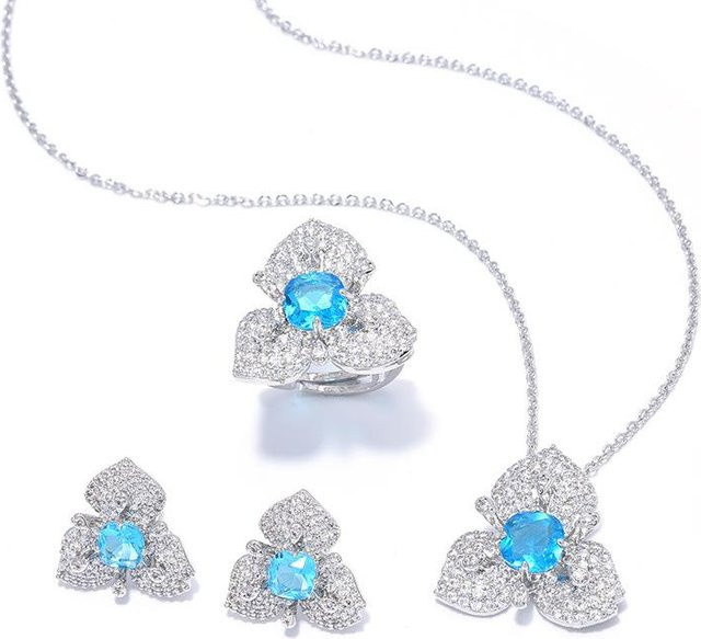 YIRAN Jewelry Schmuckset, Blume, Zirkonia, Kupfer, Silber, Unisex - Bild 1
