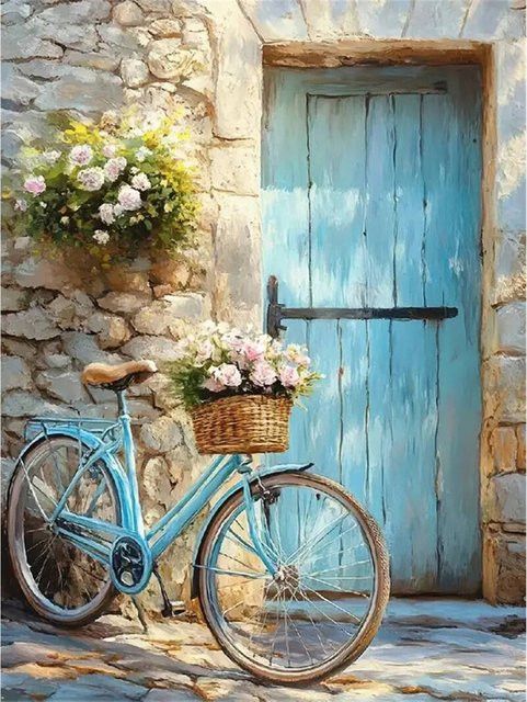 YUTTEE 5D DIY Diamantstickerei Set mit Fahrrad Muster für Erwachsene und Anfänger als Mosaik Landschaft Handwerk mit runden Steinen - Bild 1