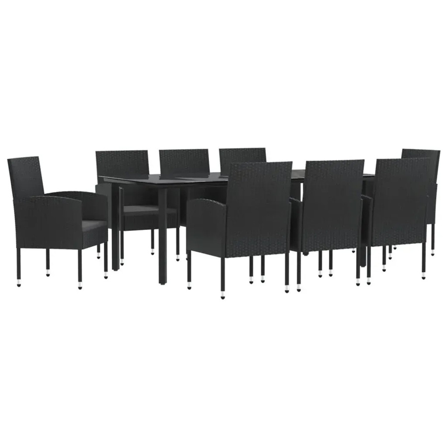 vidaXL 9-teilige Garten-Essgruppe aus Poly Rattan und Stahl in Schwarz mit gehärtetem Glas für Garten und Terrasse - Bild 2