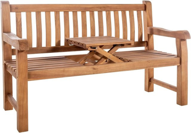 DELUKE Gartenbank TITOR aus Teakholz mit Klapptisch und Lehne, wetterfest, B/T/H: 150 x 61 x 93 cm - Bild 1