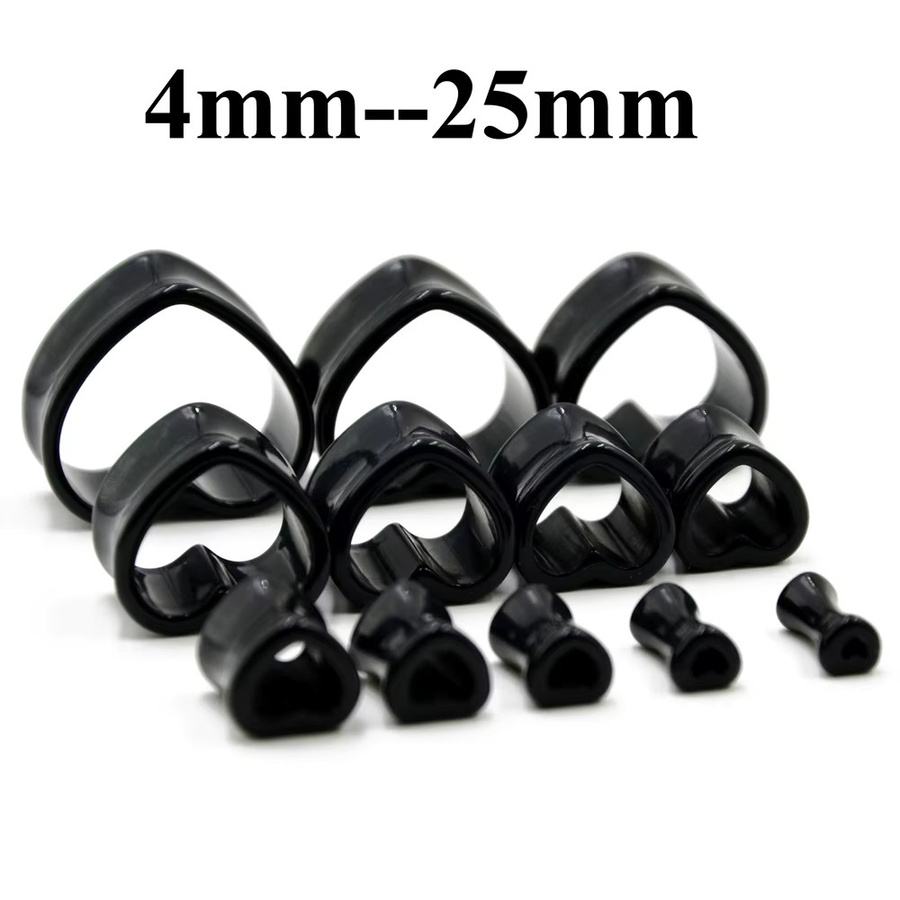 Ohr Gauge Piercing Acryl, Herzförmig, Schwarz Weiß, 4mm-25mm, Unisex - Bild 3