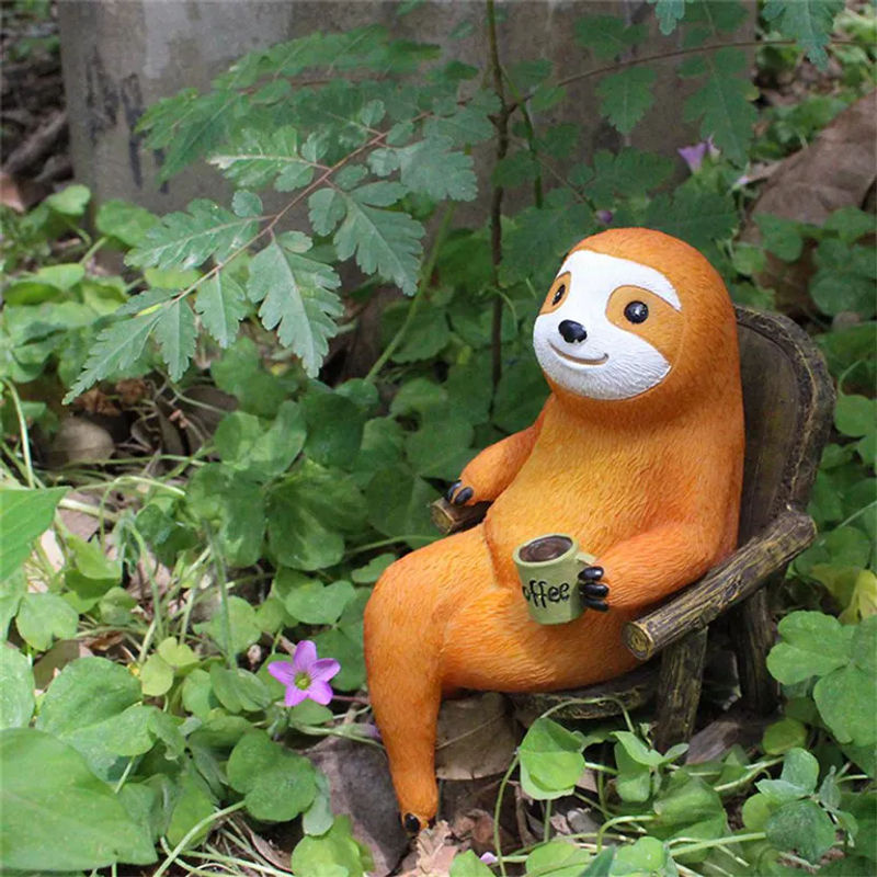 CosyHome Deko-Figur Faultier auf Schaukelstuhl aus Kunstharz in Orange, Höhe: 7,5 cm - Bild 5
