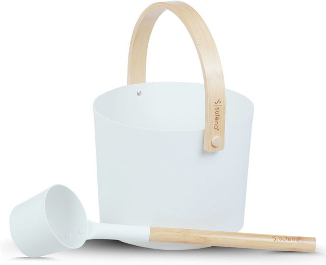 Suleno Sauna Set KJELL 2teilig aus pulverbeschichtetem Aluminium in Weiß mit Kübel und Kelle - Bild 1