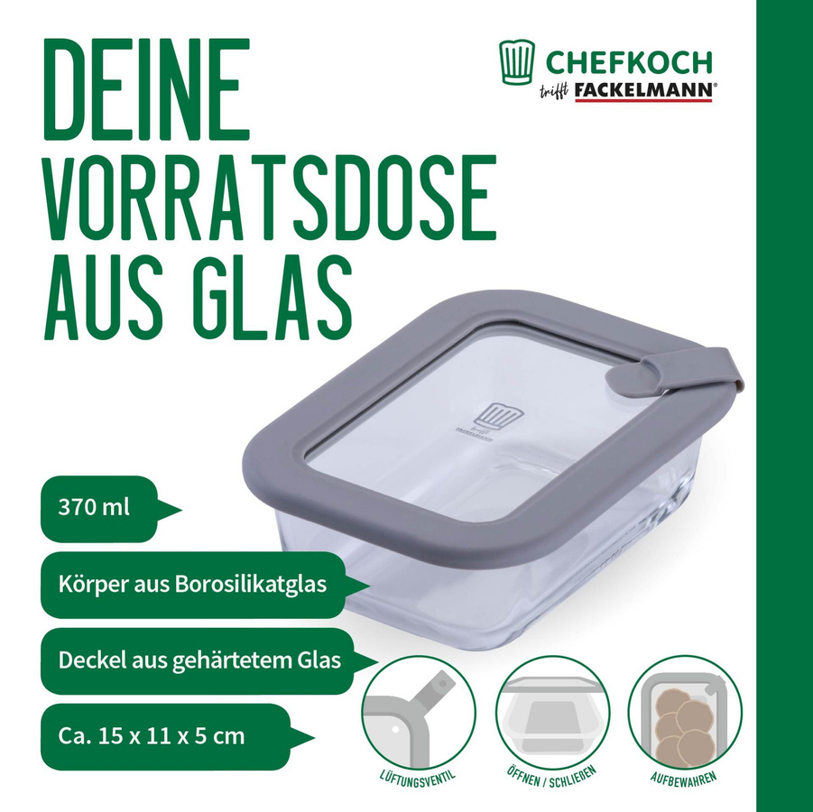 Fackelmann Chefkoch Vorratsdose aus Glas, eckig, transparent, 370 ml - Bild 3