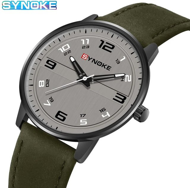 Synoke Armbanduhr, Quarz, Leder, Silber, Herren - Bild 1
