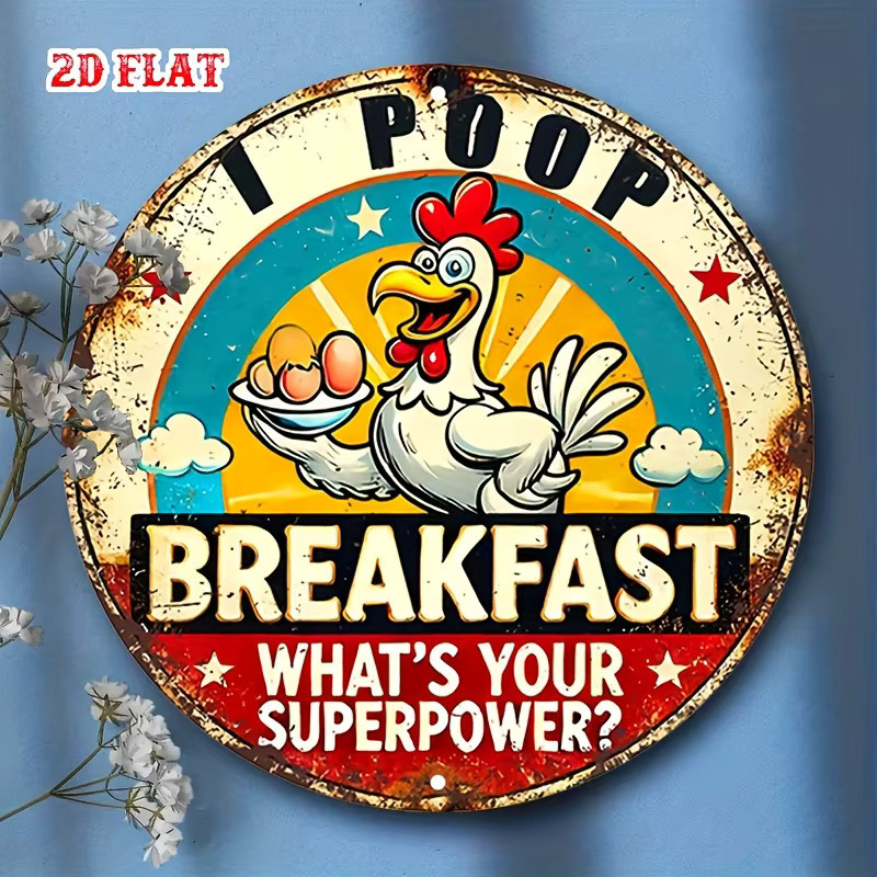 Vintage Metallschild Potdemiel I Poop rund mit Huhn Design in Multicolour Durchmesser: 20 cm - Bild 6