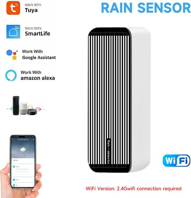 Tuya Smart WLAN-Regensensor iHseno Echtzeit-Regenwasserdetektor in Weiß, Smart Life App-gesteuert für Haus und Außenbereich - Bild 1