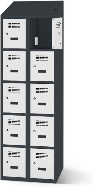 rotstahl Fächerschrank mit Ladefunktion und 10 Fächern in Anthrazitgrau und Hellgrau, B: 60 cm, H: 200 cm - Bild 1