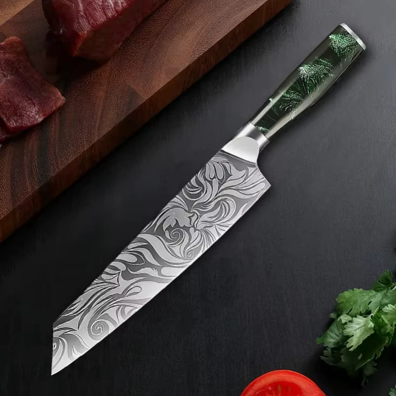 GuanQi Laser Damaskus Messer Set mit Harzgriff in Silber für Fleisch, Obst, Brot, Gemüse und zum Ausbeinen - Bild 3