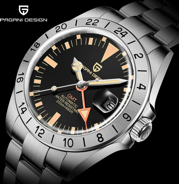 PAGANI DESIGN GMT Armbanduhr, Automatik, Edelstahl, Schwarz, Herren - Bild 1