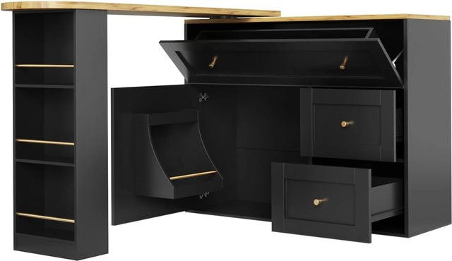 okwish Bartisch mit Ausziehfunktion und Snackregal in Schwarz, B/T/H: 138-204 x 39 x 105 cm - Bild 1