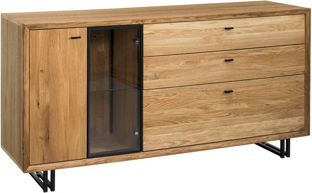 Sideboard Front Vigo von Vigo Wohnen aus massiver Eiche und Metall in Braun im Industrial Design mit integrierter Beleuchtung - Bild 1