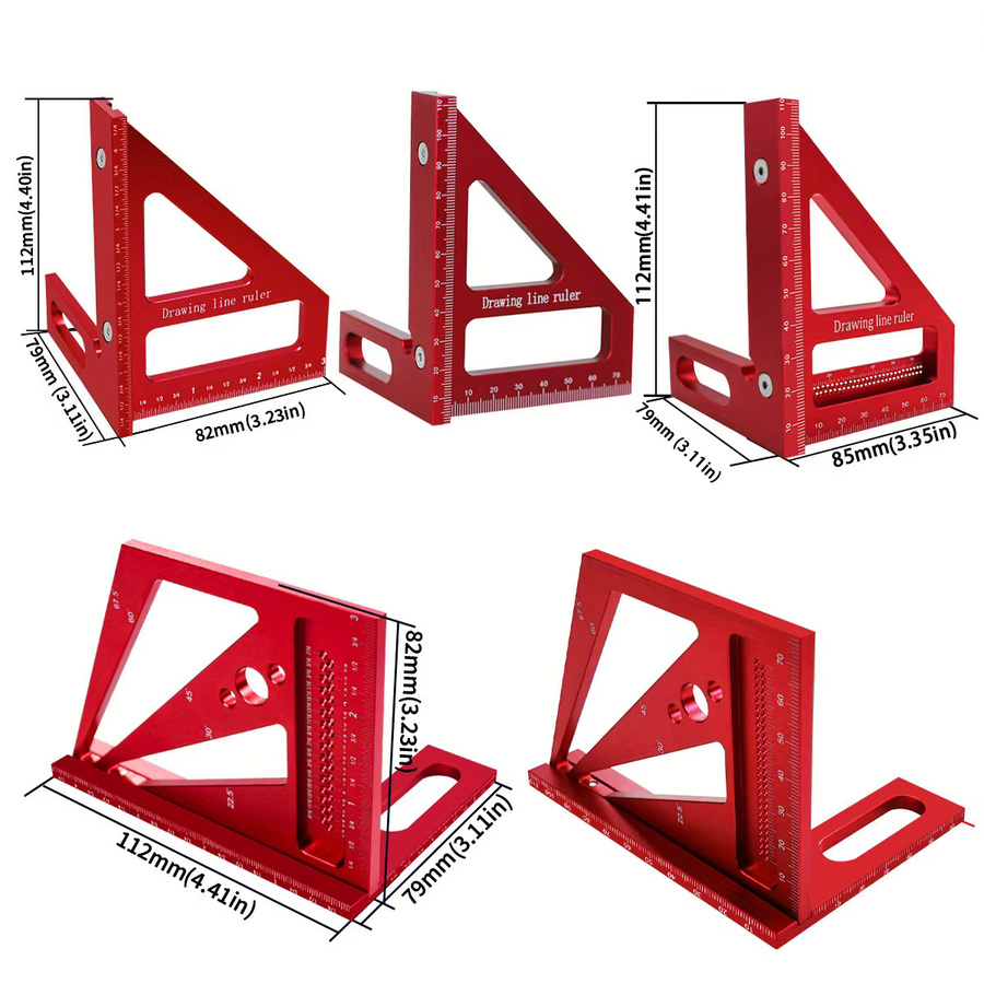 Wnew Aluminium Winkelmesser und Center Finder in Rot für die Holzbearbeitung mit 3D Multi Angle Layout Messlineal und Center Scribe Gauge - Bild 2