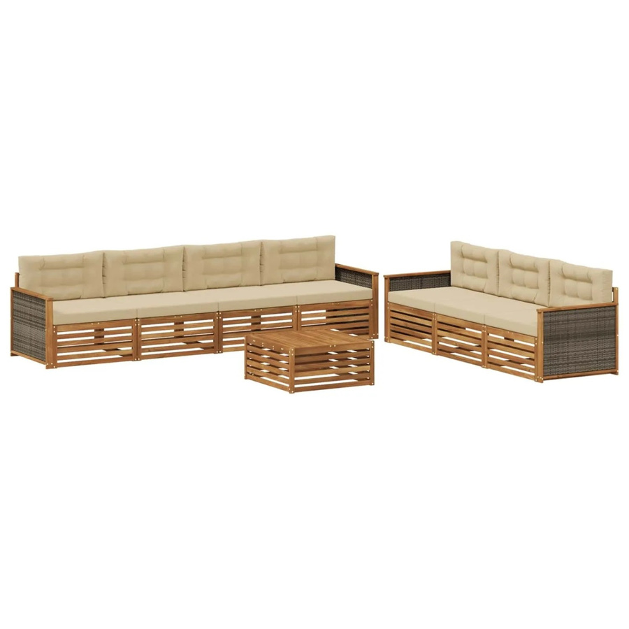 vidaXL Outdoor-Sofagarnitur aus Akazienholz mit 8 Kissen in Natur und Beige - Bild 2