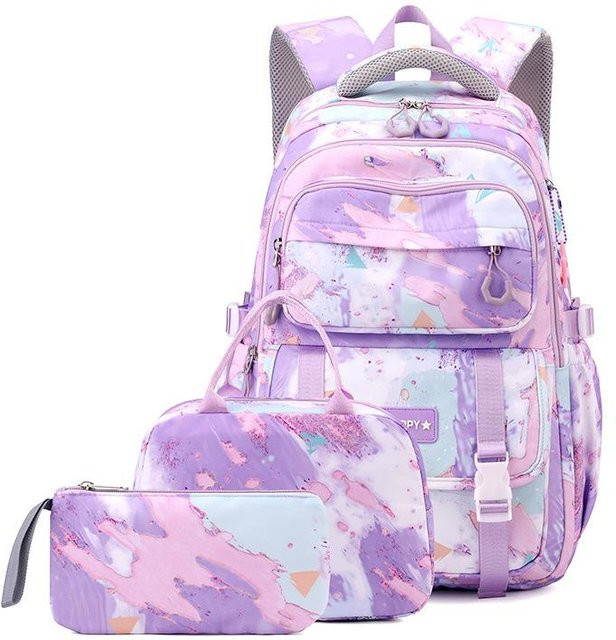 Wasserdichtes Schultaschen-Set für Mädchen von Fancy Style Studio in Lila inklusive Lunchtasche und Federmäppchen - Bild 1