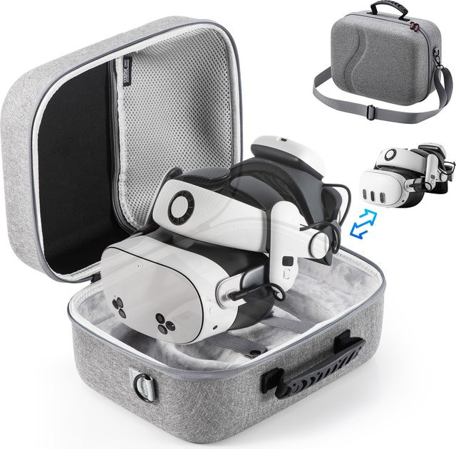 Tragetasche für Meta Quest 3, Meta Quest 3S und Zubehör wie BOBOVR S3 Pro oder Kiwi Design Akku-Kopfband in Grau - Bild 1