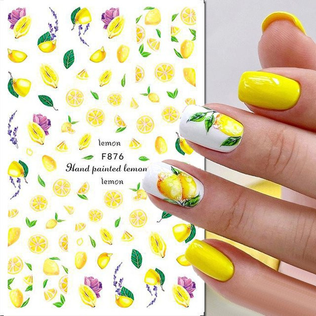 AuuuGBeau 3D Nail Art Aufkleber, Zitronen und Blumen, Glänzend - Bild 1