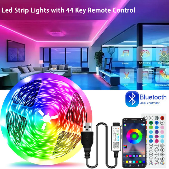 YSRSAI RGB LED-Streifen mit App-Steuerung und Fernbedienung, USB 5V 5050 SMD LED-Lichtband Multicolor für Schlafzimmer und Raumdekoration, Länge: 1 m - Bild 1