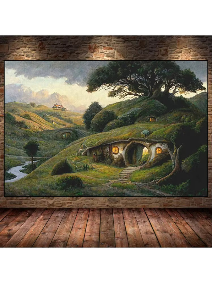 S-Shire Leinwandbild Hobbit-Höhle Landschafts-Poster als Wandkunst für dein Wohnzimmer in Mehrfarbig - Bild 5